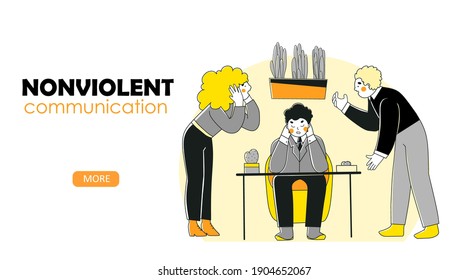 Cartoon Illustration With Nonviolent Communication. Communication Concept.