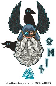 Cartoon Illustration of the Norse god Odin.