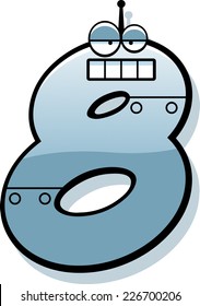 A cartoon illustration of a number eight as a metal robot.