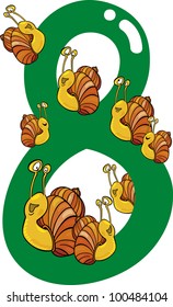 cartoon illustration with number eight and snails