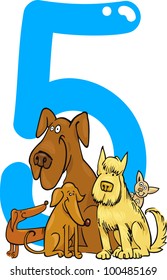 cartoon illustration with number five and dogs