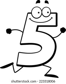 A cartoon illustration of a number five running and smiling.
