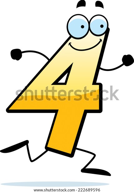 Cartoon Illustration Number Four Running Smiling Stock Vector (Royalty ...