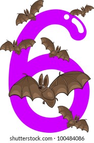 cartoon illustration with number six and bats