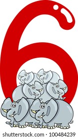cartoon illustration with number six and elephants