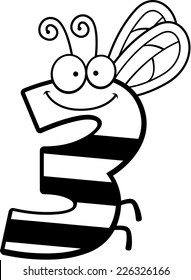 A cartoon illustration of the number three with an insect theme.