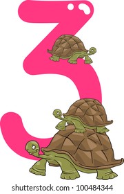 cartoon illustration with number three and turtles