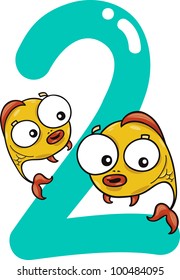 cartoon illustration with number two and fish