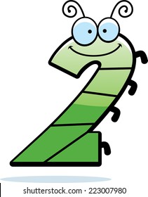 A cartoon illustration of the number two with an insect theme.