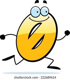 A cartoon illustration of a number zero running and smiling.