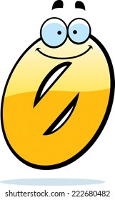 A cartoon illustration of a number zero smiling and happy.