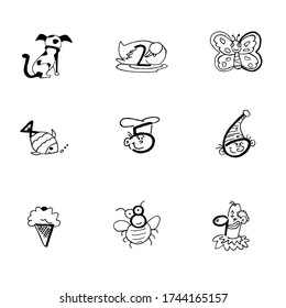 Cartoon Illustration of Numbers Set from One to Nine with Funny Characters
