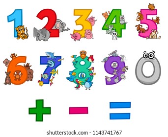 Cartoon Illustration of Numbers Set from Zero to Nine with Animal Characters