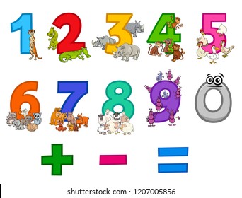 Cartoon Illustration of Numbers Set from Zero to Nine with Comic Animal Characters