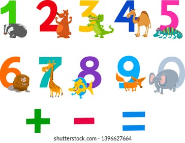 Cartoon Illustration of Numbers Set from Zero to Nine with Happy Wild Animal Characters