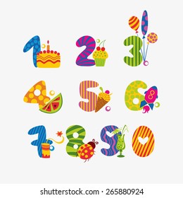 cartoon illustration of numbers from zero to nine