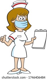 Cartoon illustration of a nurse wearing a mask while holding a chart.