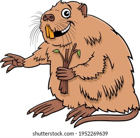 Cartoon illustration of nutria or coypu comic animal character