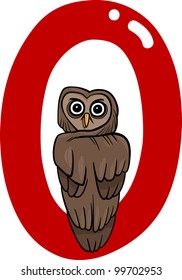 cartoon illustration of O letter for owl