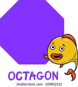 Cartoon Illustration of Octagon Basic Geometric Shape with Funny Fish Character for Children Education