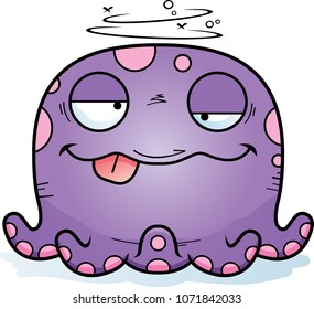 A cartoon illustration of a octopus looking drunk.