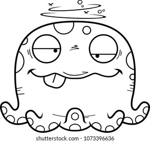 A cartoon illustration of a octopus looking drunk.