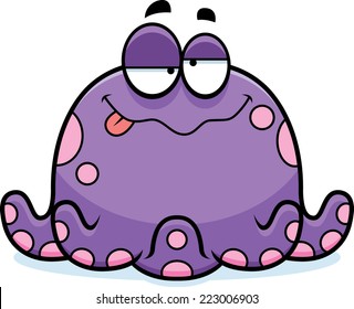 A cartoon illustration of a octopus looking drunk.