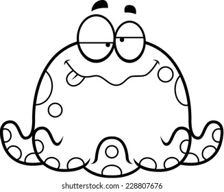 A cartoon illustration of a octopus looking drunk.