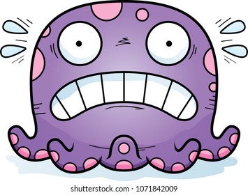 A cartoon illustration of a octopus looking scared.