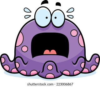 A cartoon illustration of a octopus looking scared.