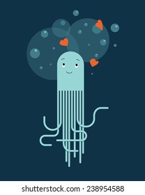 A cartoon illustration of a octopus in love.