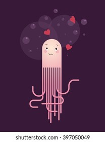 A cartoon illustration of a octopus in love.