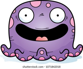 A cartoon illustration of a octopus smiling.