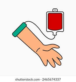 cartoon illustration od hand doing blood donor isolated on white background