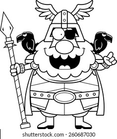 A cartoon illustration of Odin with an idea.
