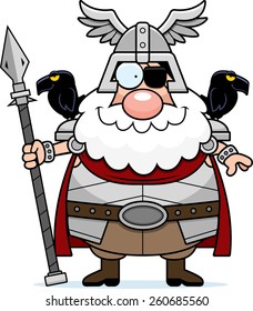 A cartoon illustration of Odin looking happy.