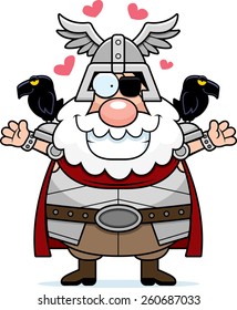 A cartoon illustration of Odin ready to give a hug.