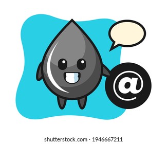Cartoon illustration of oil drop standing beside the At symbol, cute style design for t shirt, sticker, logo element