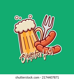 Cartoon illustration of oktoberfest beer and sausages in vector. Isolated object vector. Flat cartoon style