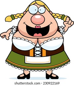 A cartoon illustration of a Oktoberfest woman with an idea.