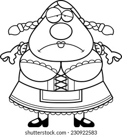 A cartoon illustration of a Oktoberfest woman looking sad.