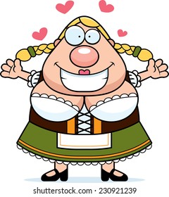 A cartoon illustration of a Oktoberfest woman ready to give a hug.