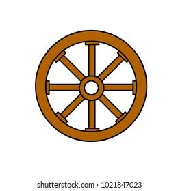 cartoon illustration - old cracked wooden detail of the wheel. item the cart. the rural environment.