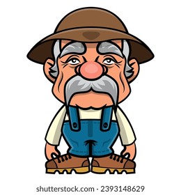 Cartoon illustration of Old Farmer get ready to work. Best for sticker, logo, and mascot with agriculture themes