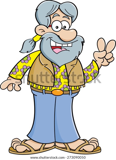 Cartoon Illustration Old Hippie Giving Peace Stock Vector (Royalty Free ...