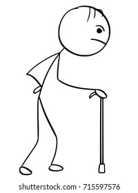 Cartoon illustration of old man walking with stick cane.