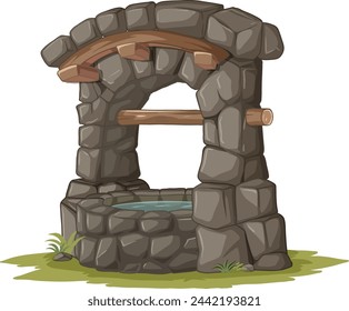 Cartoon illustration of an old stone well.