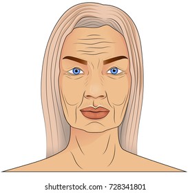 Cartoon illustration of an old woman face