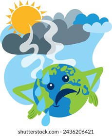 Cartoon illustration on the environmental topic of global warming