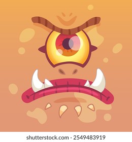 Cartoon illustration of a one eyed monster face with angry expression, showing sharp teeth and big red eye, ideal for halloween or fantasy projects